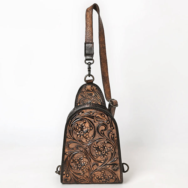 ADBG1542 American Darling Western Leather Sling Bag with Hand-Tooled Floral Design Genuine Vegetable-Tanned Leather