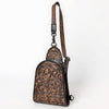 ADBG1542 American Darling Western Leather Sling Bag with Hand-Tooled Floral Design Genuine Vegetable-Tanned Leather