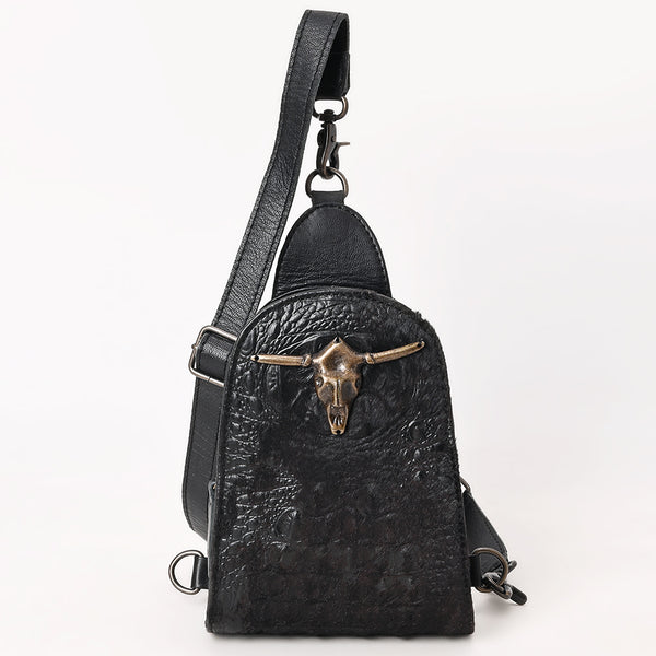 ADBG1544A American Darling Crocodile Embossed Leather Sling Bag | Western Skull Accent