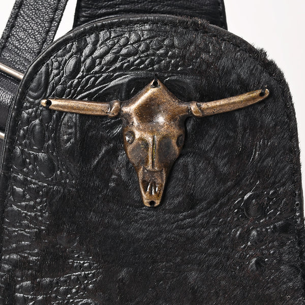 ADBG1544A American Darling Crocodile Embossed Leather Sling Bag | Western Skull Accent