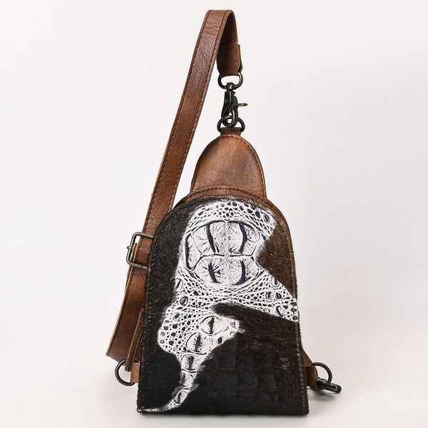 ADBG1544 American Darling Western Leather Sling Bag Hair-On Cowhide Crocodile Embossed Detailing