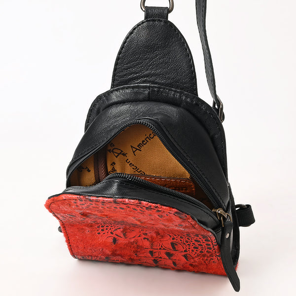 ADBG1544 American Darling Western Leather Sling Bag Hair-On Cowhide Crocodile Embossed Detailing