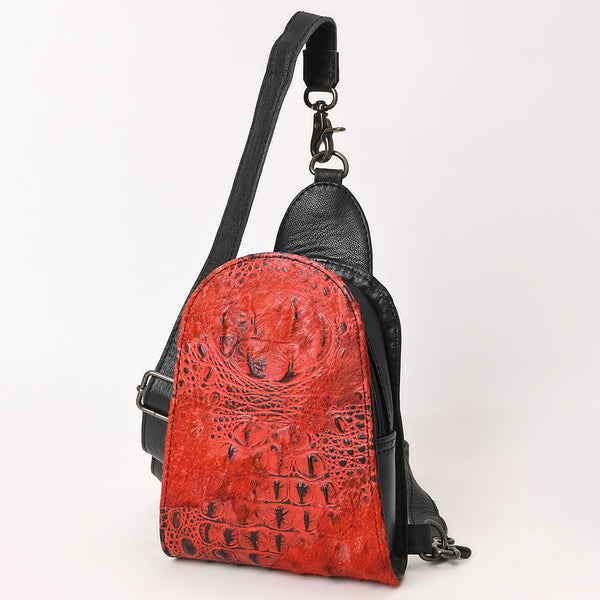 ADBG1544 American Darling Western Leather Sling Bag Hair-On Cowhide Crocodile Embossed Detailing