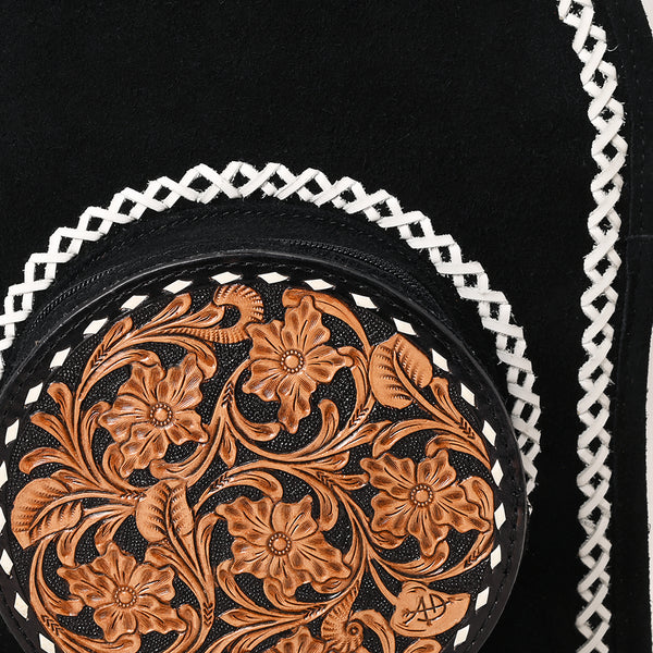 ADBG1546 American Darling Western Genuine Suede Leather Backpack Bag with Fringe & Hand-Tooled Floral Accents