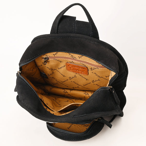 ADBG1546 American Darling Western Genuine Suede Leather Backpack Bag with Fringe & Hand-Tooled Floral Accents
