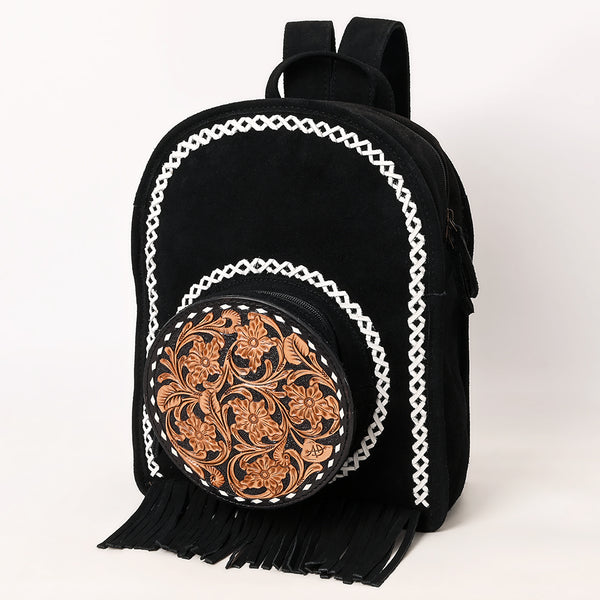 ADBG1546 American Darling Western Genuine Suede Leather Backpack Bag with Fringe & Hand-Tooled Floral Accents