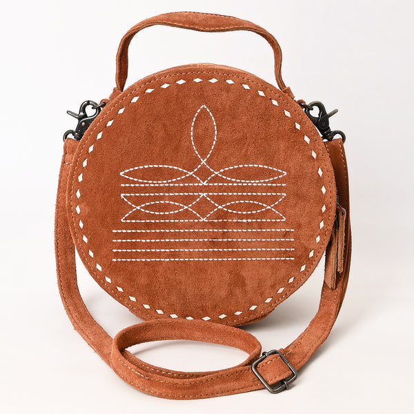 ADBG1549 American Darling Western Genuine Suede Leather Canteen Bag with Stitch Detailing Handcrafted Round Purse