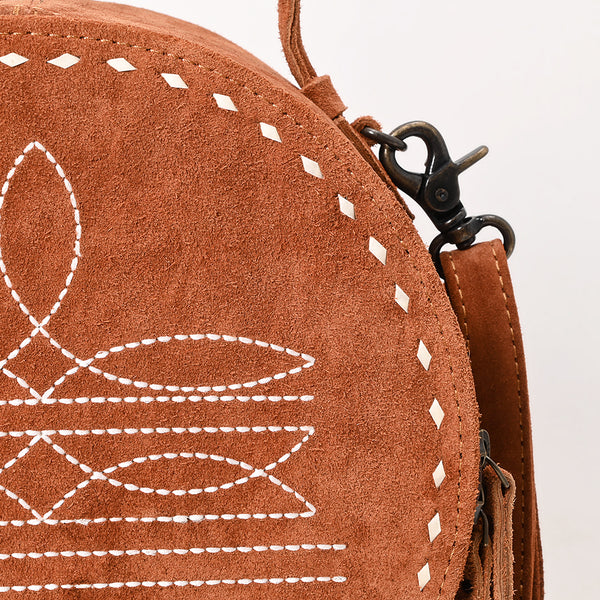 ADBG1549 American Darling Western Genuine Suede Leather Canteen Bag with Stitch Detailing Handcrafted Round Purse