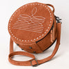 ADBG1549 American Darling Western Genuine Suede Leather Canteen Bag with Stitch Detailing Handcrafted Round Purse