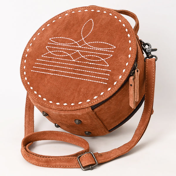 ADBG1549 American Darling Western Genuine Suede Leather Canteen Bag with Stitch Detailing Handcrafted Round Purse