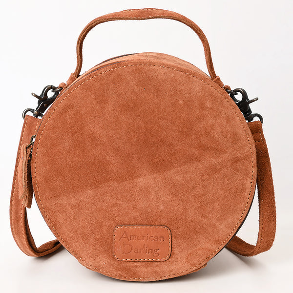 ADBG1549 American Darling Western Genuine Suede Leather Canteen Bag with Stitch Detailing Handcrafted Round Purse