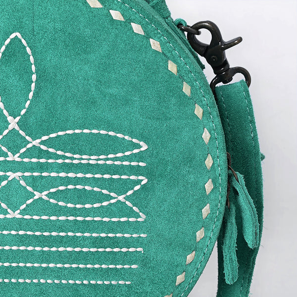 ADBG1549 American Darling Western Genuine Suede Leather Canteen Bag with Stitch Detailing Handcrafted Round Purse