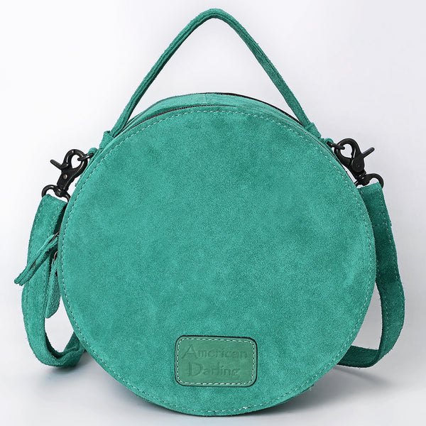 ADBG1549 American Darling Western Genuine Suede Leather Canteen Bag with Stitch Detailing Handcrafted Round Purse