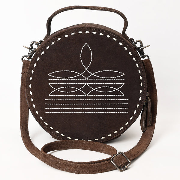 ADBG1549 American Darling Western Genuine Suede Leather Canteen Bag with Stitch Detailing Handcrafted Round Purse
