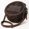 ADBG1549 American Darling Western Genuine Suede Leather Canteen Bag with Stitch Detailing Handcrafted Round Purse