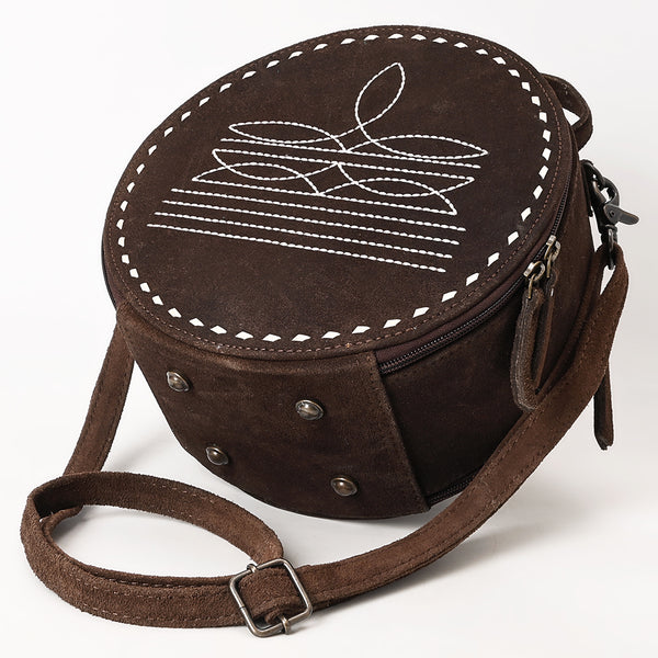 ADBG1549 American Darling Western Genuine Suede Leather Canteen Bag with Stitch Detailing Handcrafted Round Purse