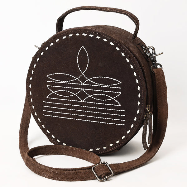 ADBG1549 American Darling Western Genuine Suede Leather Canteen Bag with Stitch Detailing Handcrafted Round Purse