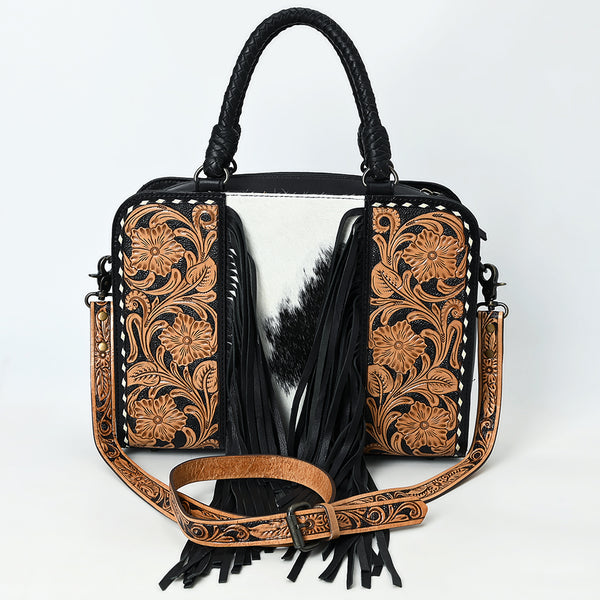 ADBG1551 American Darling Western Leather Tote Bag with Hair-On Cowhide & Hand-Tooled Floral Panels