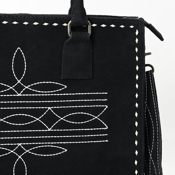 ADBG1553 American Darling Western Genuine Suede Leather Tote Bag with Buck Stitching | Handcrafted Everyday Tote