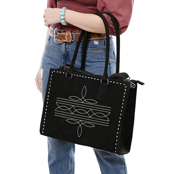 ADBG1553 American Darling Western Genuine Suede Leather Tote Bag with Buck Stitching | Handcrafted Everyday Tote