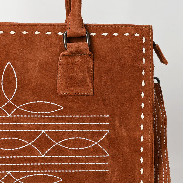 ADBG1553 American Darling Western Genuine Suede Leather Tote Bag with Buck Stitching | Handcrafted Everyday Tote