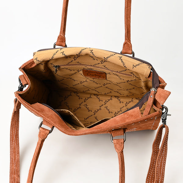 ADBG1553 American Darling Western Genuine Suede Leather Tote Bag with Buck Stitching | Handcrafted Everyday Tote