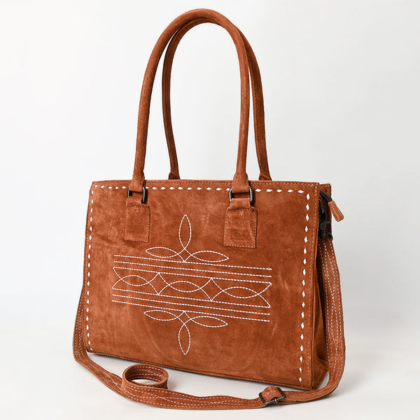 ADBG1553 American Darling Western Genuine Suede Leather Tote Bag with Buck Stitching | Handcrafted Everyday Tote