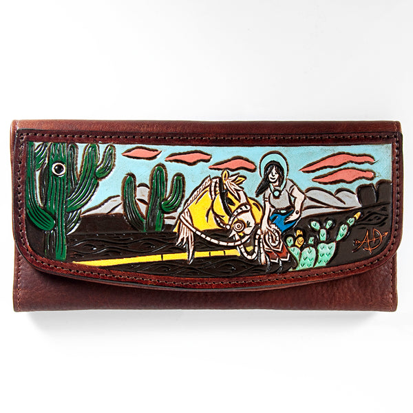ADBGM102 Western Floral Tooled Leather Wallet - Boho Rodeo Clutch