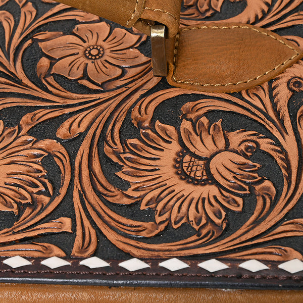 ADBGA454 American Darling Hair-On Cowhide Floral Carved Leather Jewelry Case