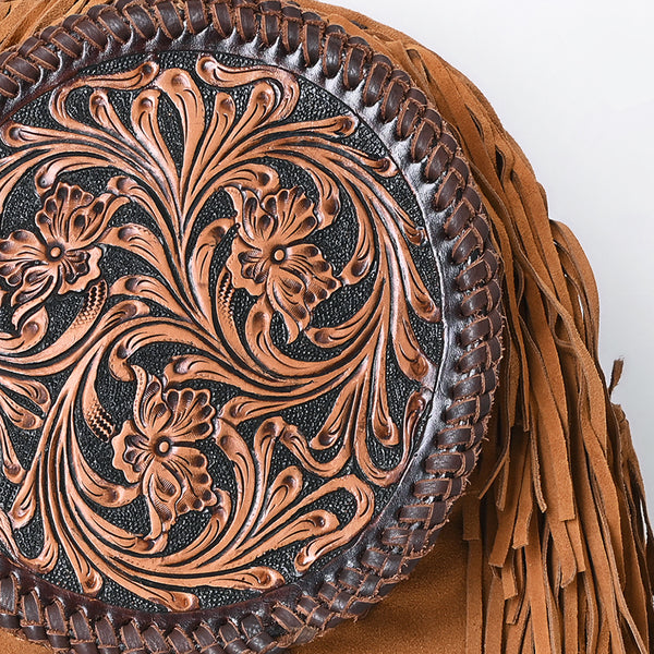 ADBGA616 American Darling Hand Tooled Floral Carved Genuine Leather Fringe Backpack