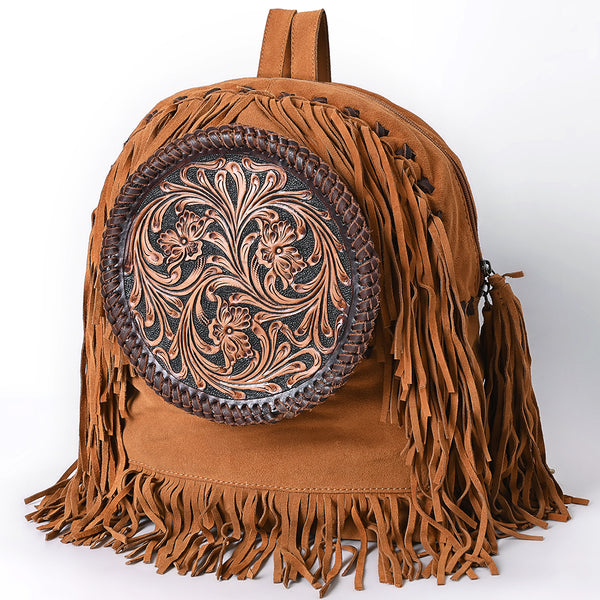 ADBGA616 American Darling Hand Tooled Floral Carved Genuine Leather Fringe Backpack