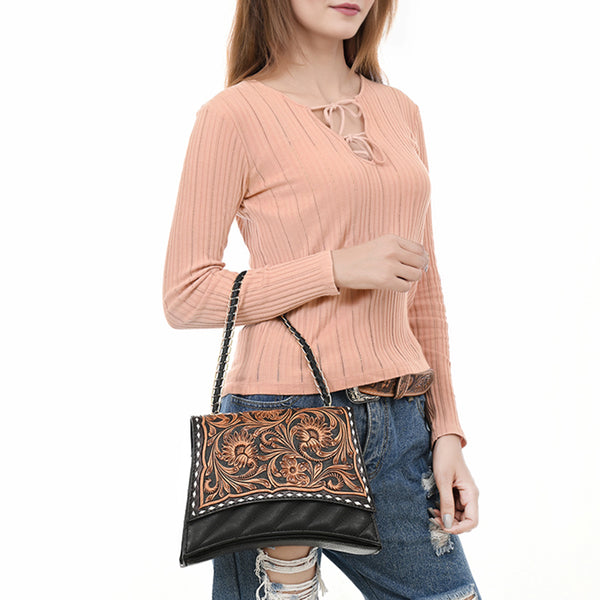 ADBGA536A American Darling Western Leather Cross body Bag Hand Tooled Floral Carved Purse