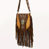ADBGM468 Western Leather Fringe Messenger Bag - Concho & Turquoise Medallion Design