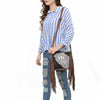 ADBG1565 American Darling Western Leather Crossbody Bag with Fringe & Croc Embossed Detailing