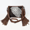 ADBG1565 American Darling Western Leather Crossbody Bag with Fringe & Croc Embossed Detailing