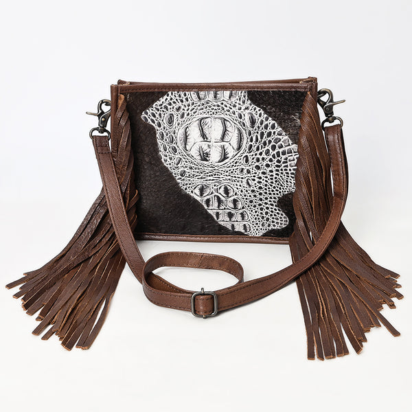 ADBG1565 American Darling Western Leather Crossbody Bag with Fringe & Croc Embossed Detailing