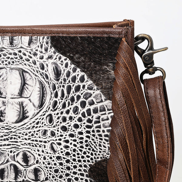 ADBG1565 American Darling Western Leather Crossbody Bag with Fringe & Croc Embossed Detailing