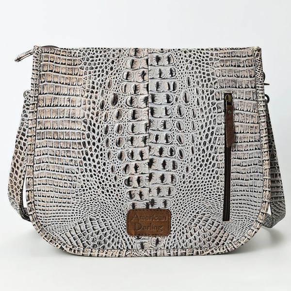 ADBG1566 American Darling Western Leather Crossbody Bag with Hand Tooled Floral Carving