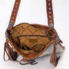 ADBGM476 Cowhide & Leather Fringe Messenger Bag - Crescent Concho with Turquoise & Studded Strap