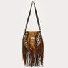 ADBGM477 Cowhide & Leather Western Fringe Messenger Bag - Western Concho Bag with Turquoise Accent