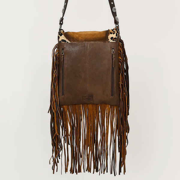 ADBGM477 Cowhide & Leather Western Fringe Messenger Bag - Western Concho Bag with Turquoise Accent