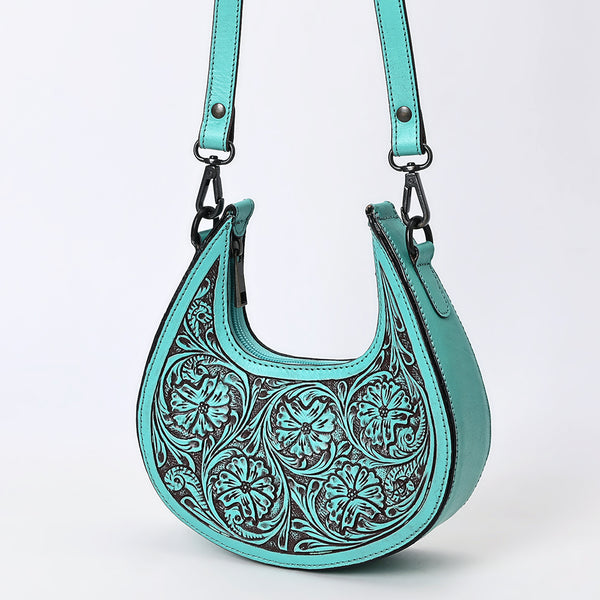 ADBGZ878 Half-Moon Hand-Tooled Leather Crossbody Bag - American Darling
