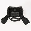 ADBG1572A American Darling Black Genuine Suede Leather Crossbody Bag with Fringe & Buck Stitch Detailing