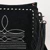 ADBG1572A American Darling Black Genuine Suede Leather Crossbody Bag with Fringe & Buck Stitch Detailing