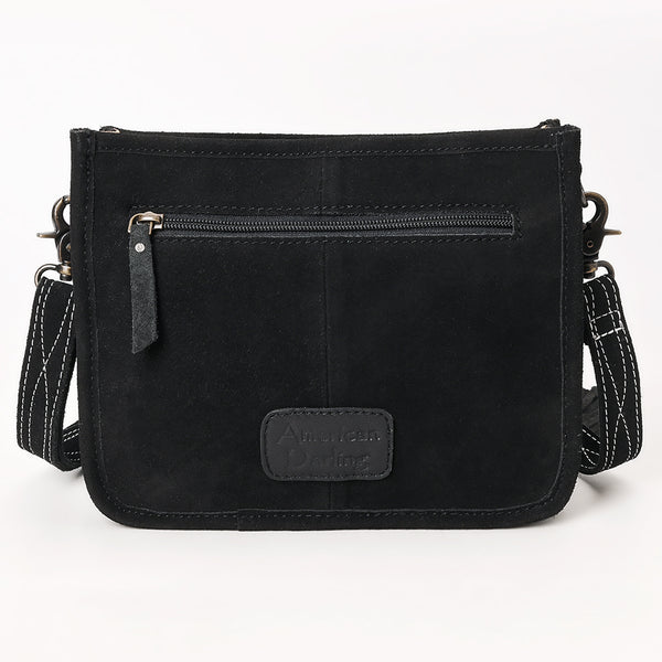 ADBG1572A American Darling Black Genuine Suede Leather Crossbody Bag with Fringe & Buck Stitch Detailing