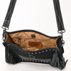 ADBG1572A American Darling Black Genuine Suede Leather Crossbody Bag with Fringe & Buck Stitch Detailing