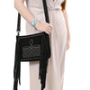 ADBG1572A American Darling Black Genuine Suede Leather Crossbody Bag with Fringe & Buck Stitch Detailing