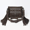 ADBG1572 American Darling Western Genuine Suede Leather Crossbody Bag with Fringe & Buck Stitch Detailing