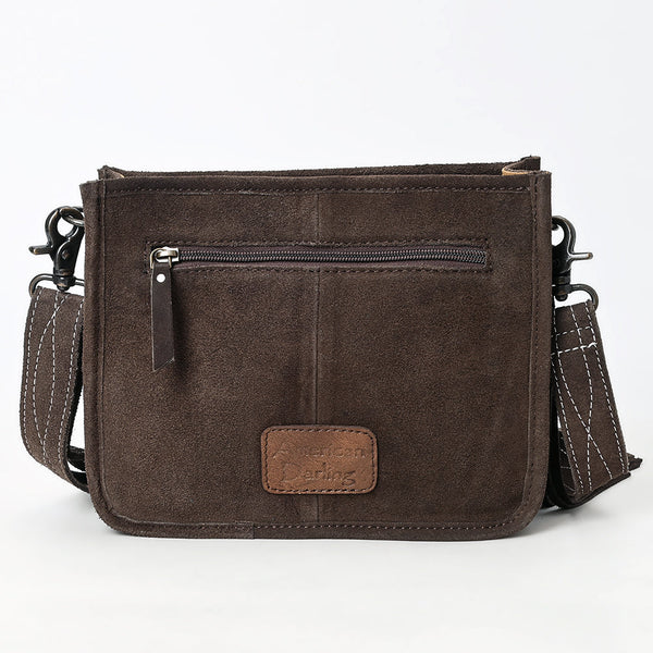 ADBG1572 American Darling Western Genuine Suede Leather Crossbody Bag with Fringe & Buck Stitch Detailing