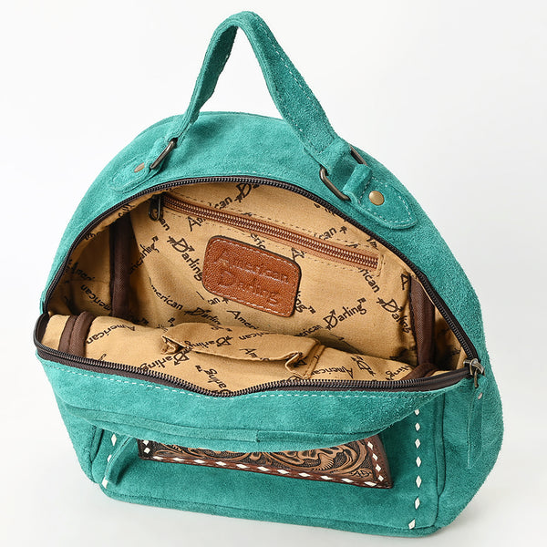 ADBG1574 American Darling Genuine Suede Leather Backpack Bag with Hand Tooled Floral Front & Buck Stitch Accents